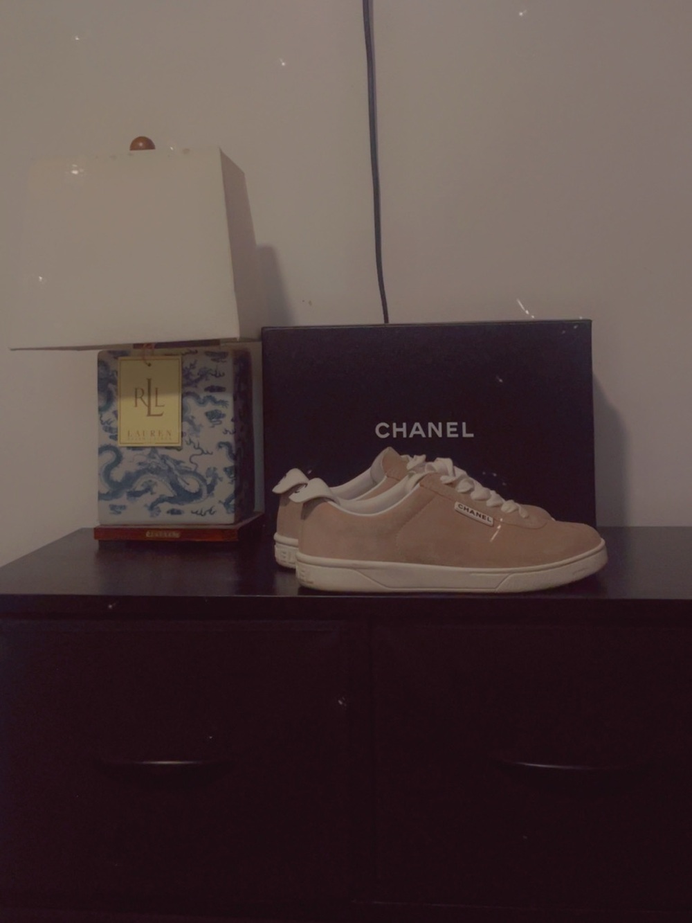 CHANEL women’s Dark Beige Suede Low-Top Sneakers